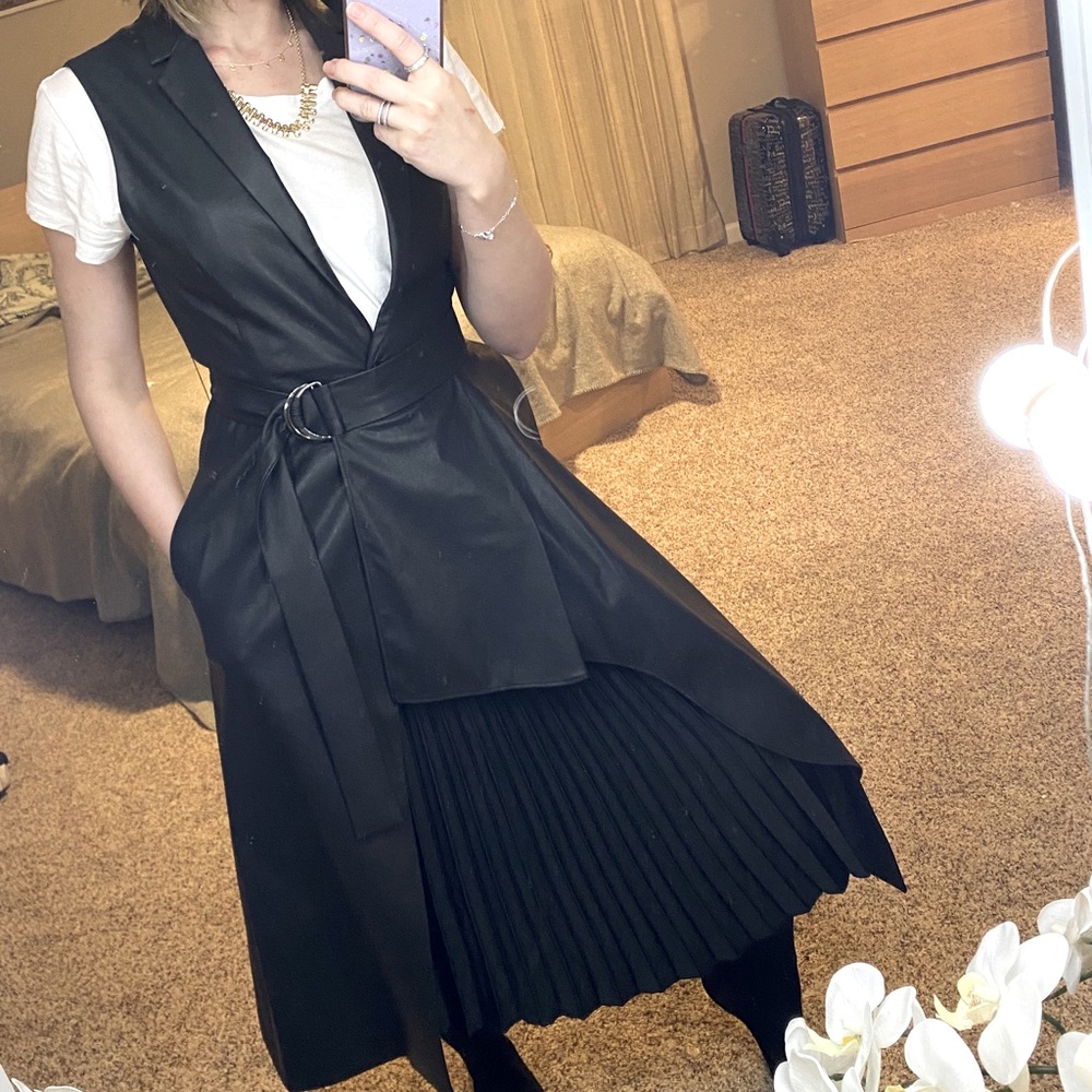 BCBG PU Leather Midi Vest Coat